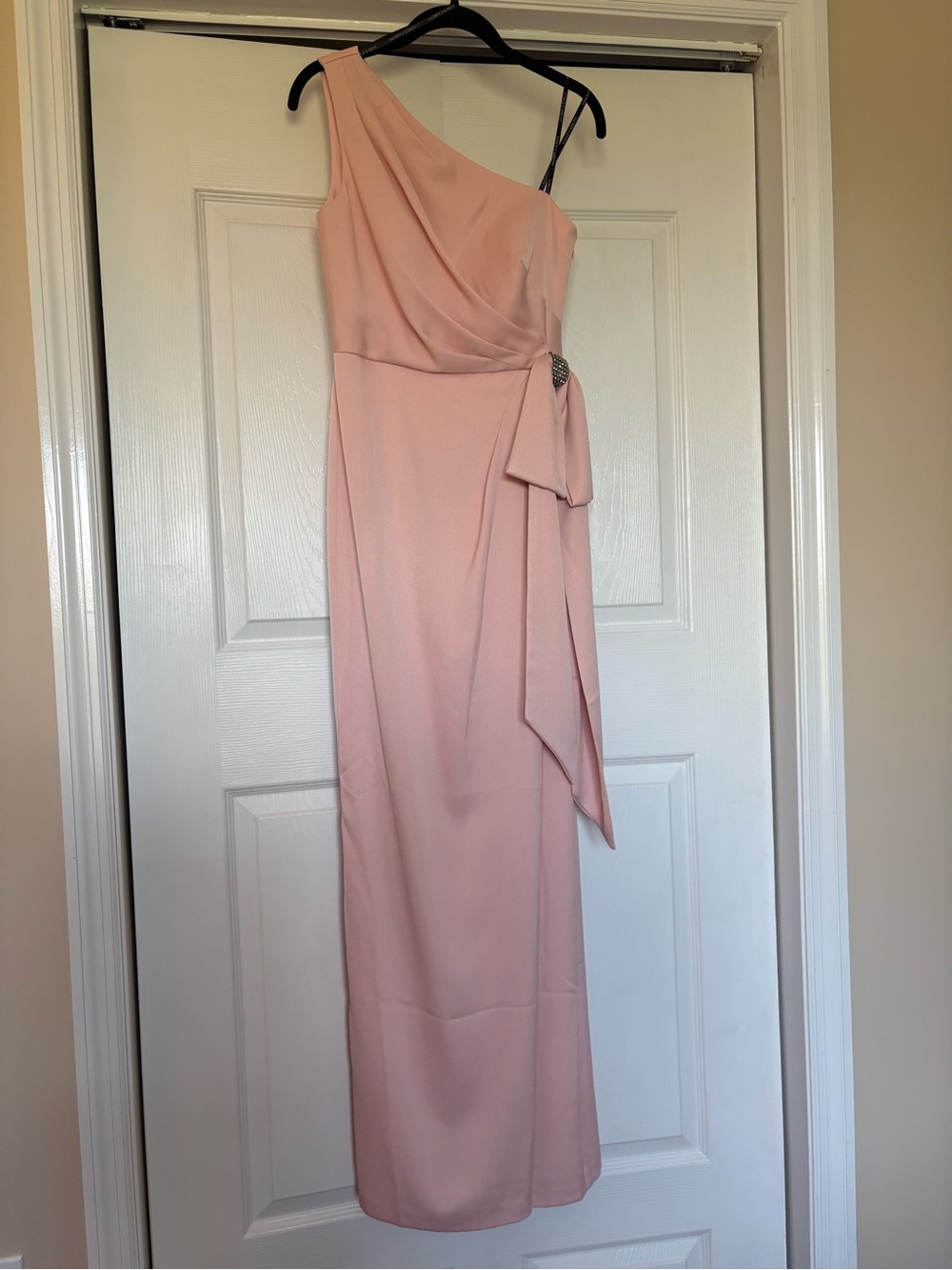 Vince Camuto One-Shoulder Blush Pink Gown with Side Drape